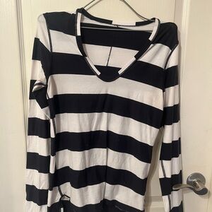 Lululemon Blue and White Striped V-Neck Top
